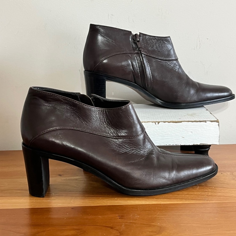 Etienne Aigner Donnie Brown Leather Square Toe Ankle Boots Womens 7M Brazil